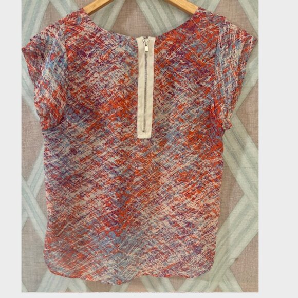 Ruffled Red White and Blue Splatter Design Blouse with Zip Backing - Picture 3 of 5